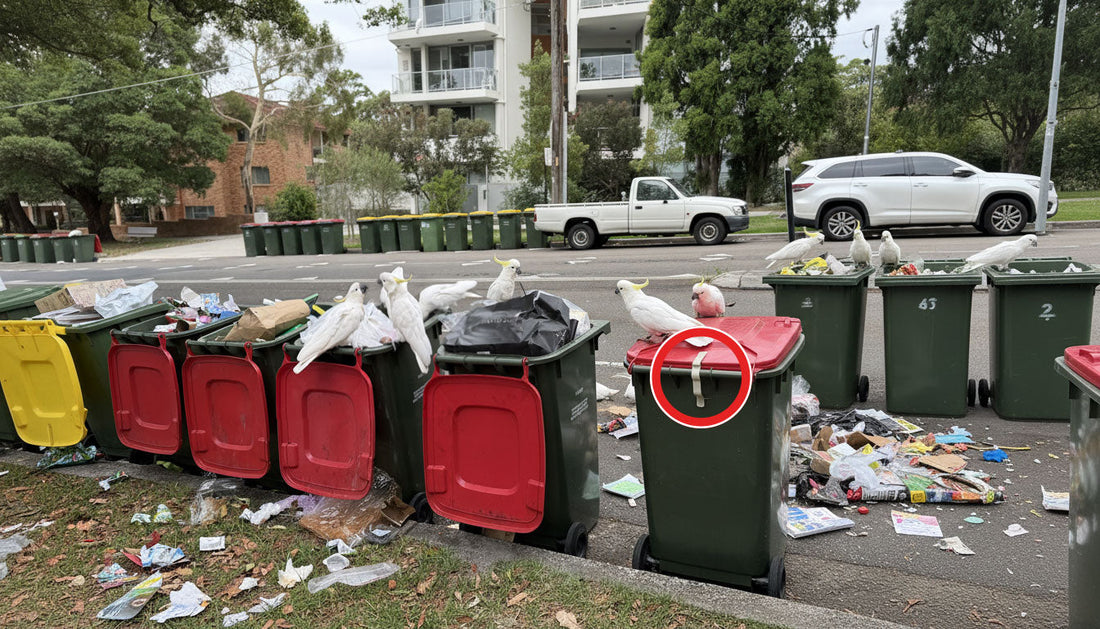 Cockatoo bin mess with LidStop attached