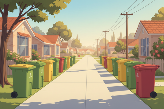 Cartoon image of a bin lined street